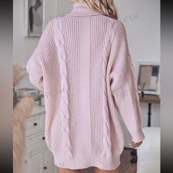 SHEIN Turtleneck Cable Knit Sweater Dress Pink Sz L (oversized) - Picture 3 of 3
